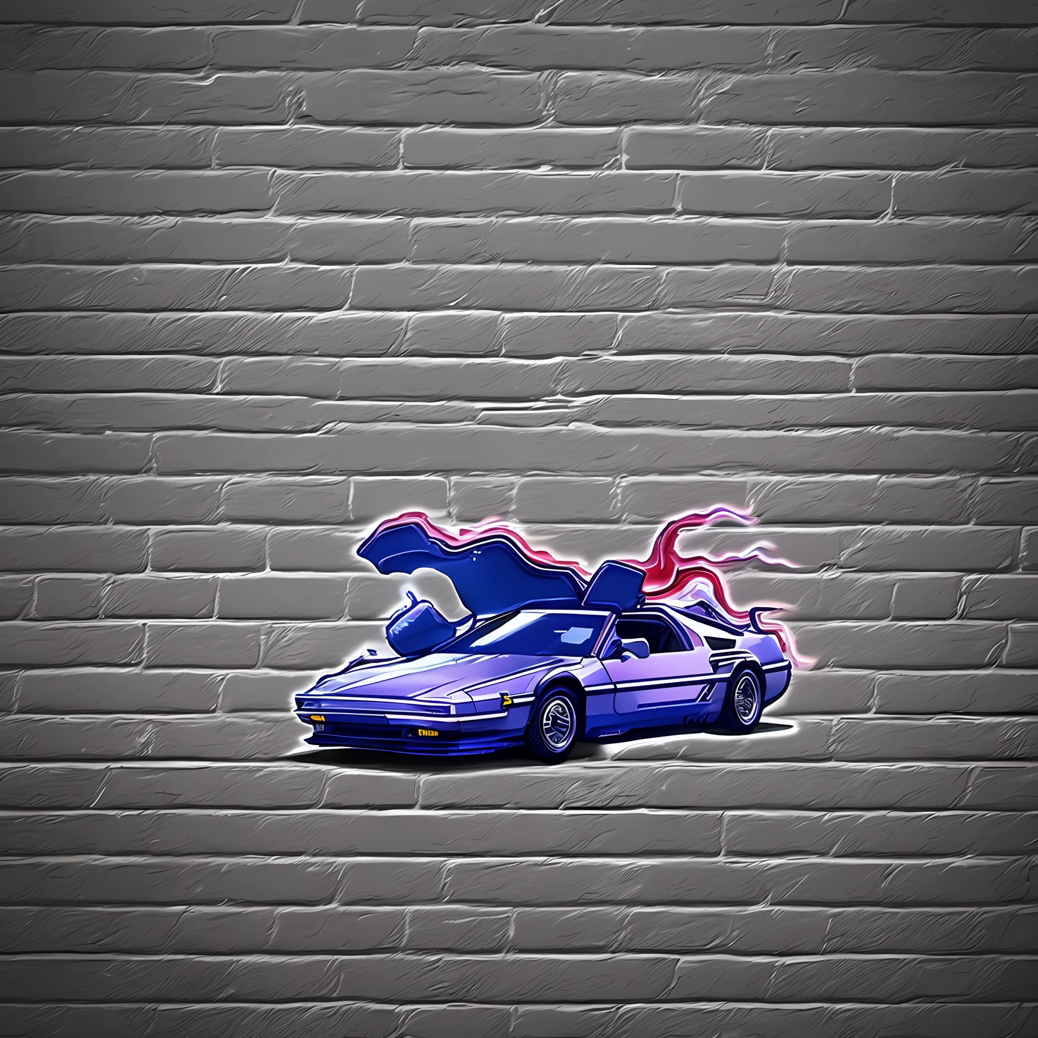 De Lorean surrounded by colored lightning bolts sticker art, hyperrealism, beautiful, high resolution, establishing shot, artistic, hyperrealistic, octane render, cinematic lighting, dramatic lighting, masterpiece, light brazen, extremely detailed