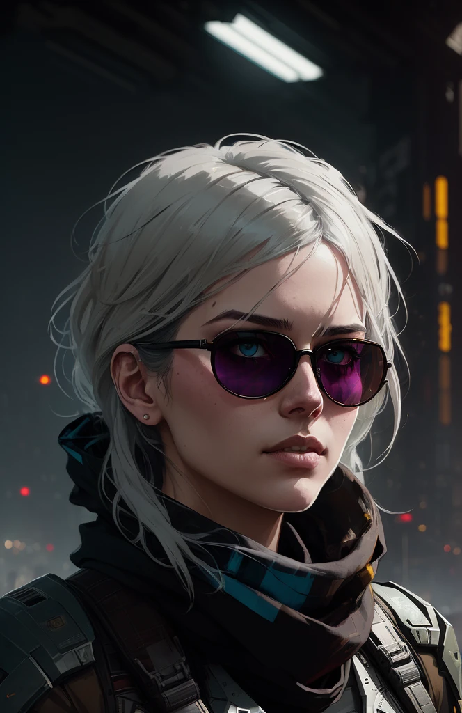 (dark shot:1.1), epic realistic, portrait of halo, sunglasses, blue eyes, tartan scarf, white hair by atey ghailan, by greg rutkowski, by greg tocchini, by james gilleard, by joe fenton, by kaethe butcher, gradient yellow, black, brown and magenta color scheme, grunge aesthetic!!! graffiti tag wall background, art by greg rutkowski and artgerm, soft cinematic light, adobe lightroom, photolab, hdr, intricate, highly detailed, (depth of field:1.4), faded, (neutral colors:1.2), (hdr:1.4), (muted colors:1.2), hyperdetailed, (artstation:1.4), cinematic, warm lights, dramatic light, (intricate details:1.1), complex background, (rutkowski:0.66), (teal and orange:0.4)