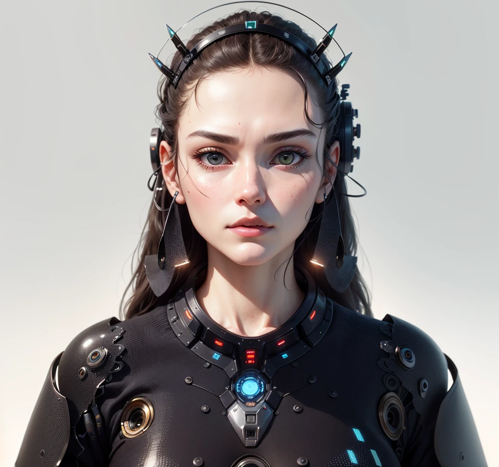 complex 3d render ultra detailed of a beautiful porcelain profile woman android face, cyborg, robotic parts, 150 mm, beautiful studio soft light, rim light, vibrant details, luxurious cyberpunk, lace, hyperrealistic, anatomical, facial muscles, cable electric wires, microchip, elegant, beautiful background, octane render, H. R. Giger style, 8k, best quality, masterpiece, illustration, an extremely delicate and beautiful, extremely detailed ,CG ,unity ,wallpaper, (realistic, photo-realistic:1.37),Amazing, finely detail, masterpiece,best quality,official art, extremely detailed CG unity 8k wallpaper, absurdres, incredibly absurdres, robot, silver halmet, full body, sitting