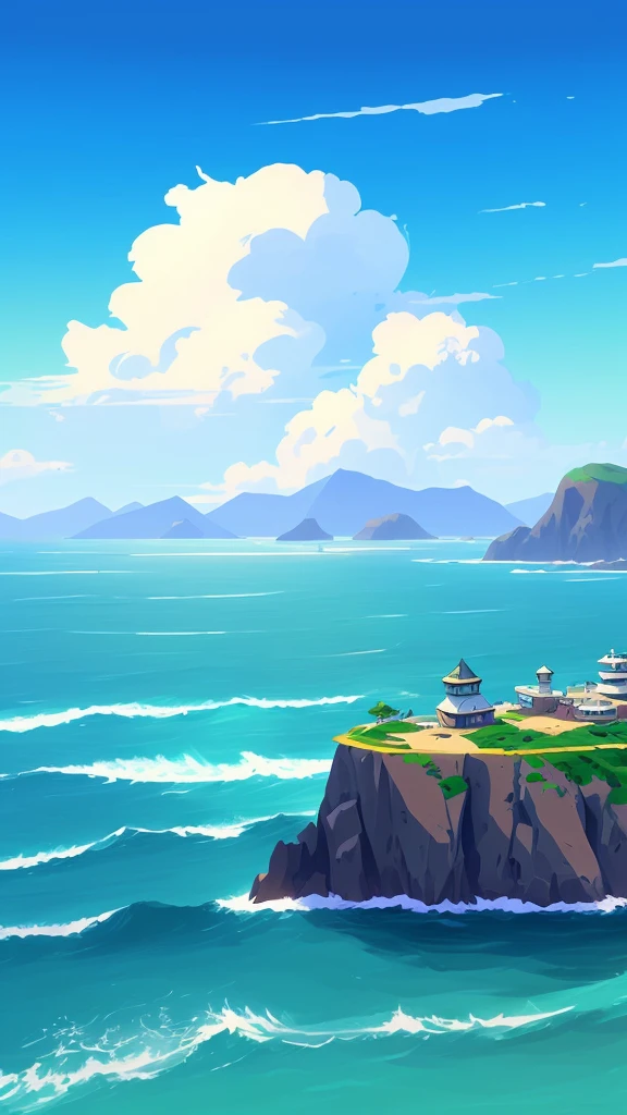 painting of a boat in the ocean with a cloudy sky, island background, painted in anime painter studio, island landscape, background art, made with anime painter studio, painted as a game concept art, stylized concept art, detailed digital painting, stylized painting, low detailed. digital painting, sea of thieves style, anime scenery concept art, digital painting concept art