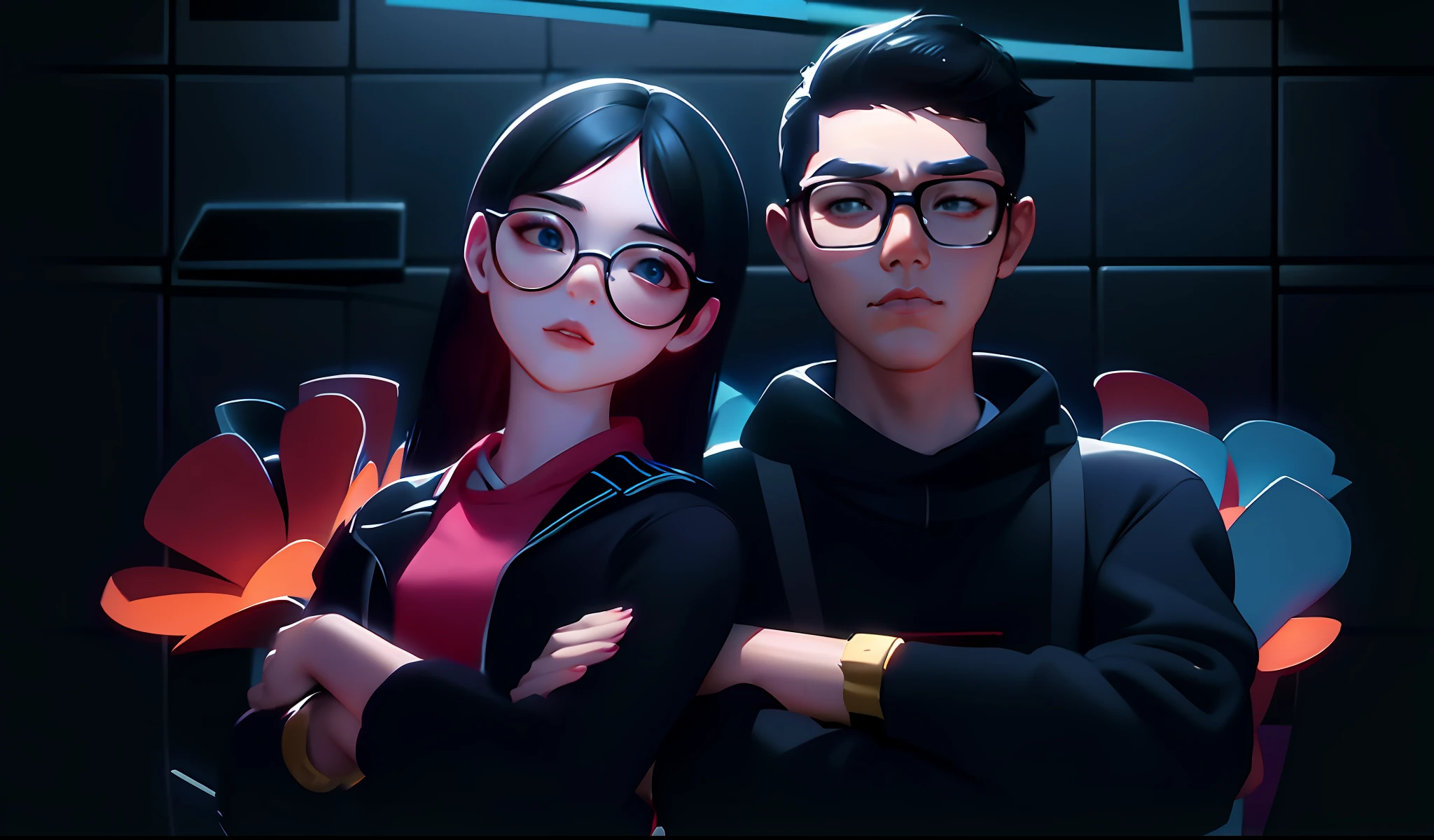 there are two people standing next to each other in a room, artgerm and atey ghailan, trending on cgstation, kawaii realistic portrait, kda and sam yang, artwork in the style of guweiz, cartoon artstyle, android jones and atey ghailan, 8 k cartoon illustration, anime styled 3d