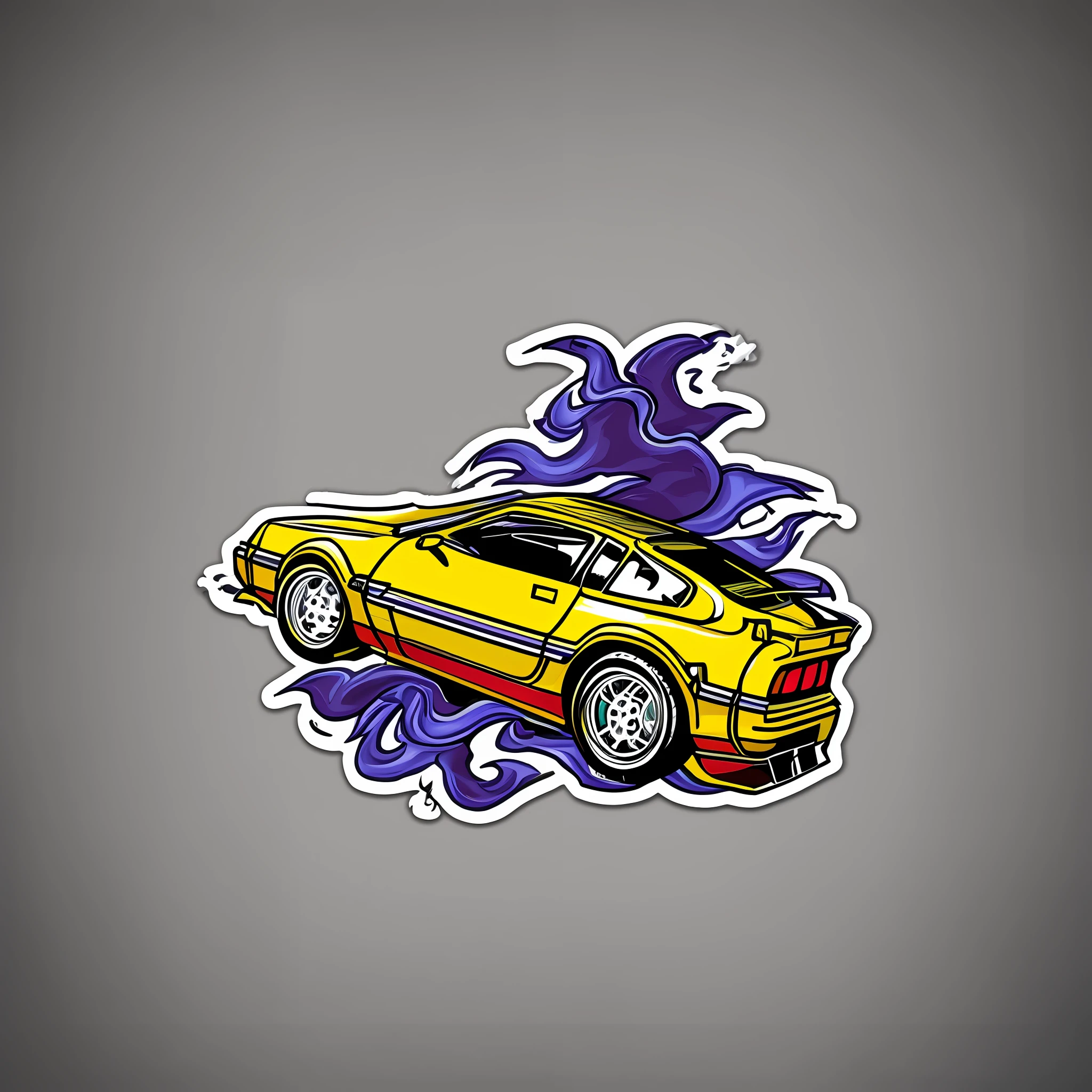 De Lorean surrounded by colored lightning bolts sticker design