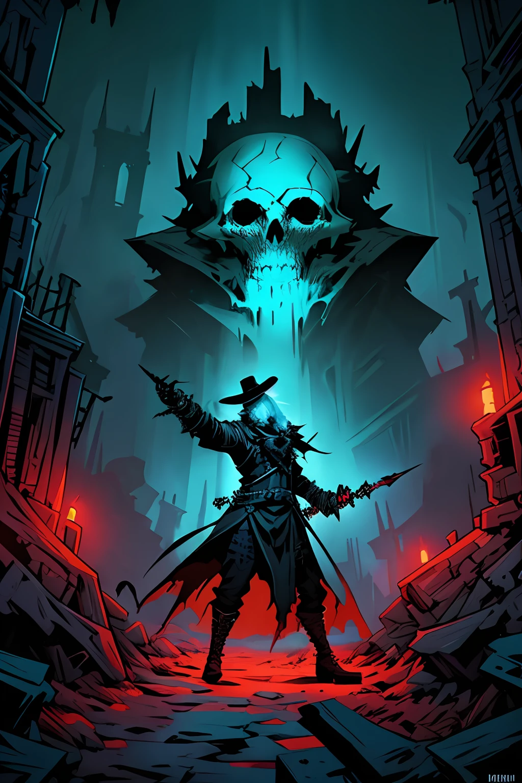 Darkest Dungeon, Dynamic pose, Lush, bioluminescent, intricate details, detailed Background, elegant, Keyvisual