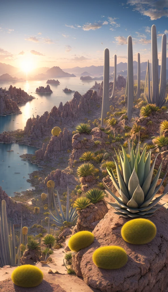 ((masterpiece)), best quality, high quality, ((very detailed CG unity 8k wallpaper)), (fantasy), dry place like empty desert, dear, watch from higher mountains, ((giant agave titanota)), wild plants, foxy, , Mono Lake, hackberry, 3D Digital Paintings, award winning photography, Bokeh, Depth of Field, HDR, bloom, less cactus, Chromatic Aberration , Photorealistic, extremely detailed, trending on artstation, trending on CGsociety, Intricate, High Detail, Dramatic, Halfway Art,