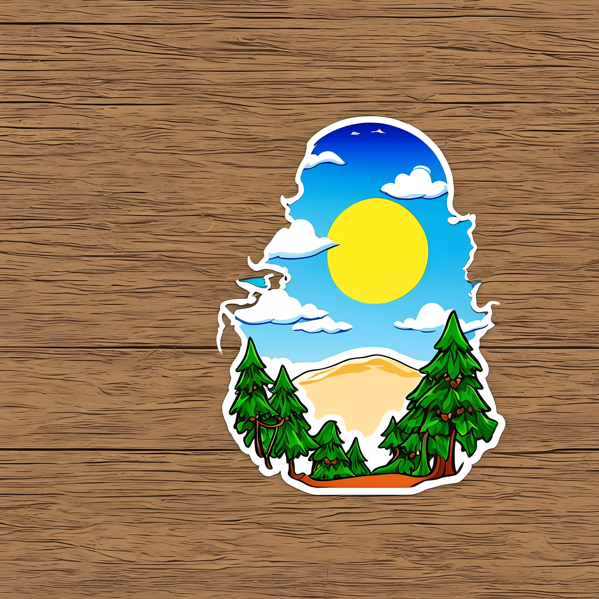 Vector beach landscape sticker, sunny day, atmospheric lighting