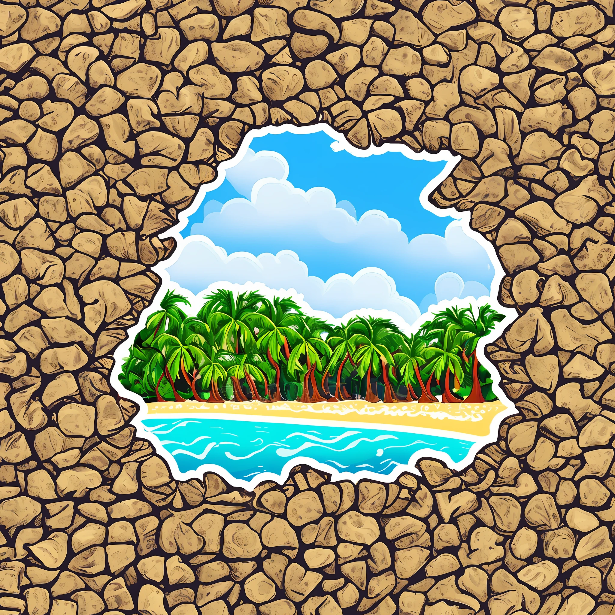 Vector beach landscape sticker, sunny day, atmospheric lighting