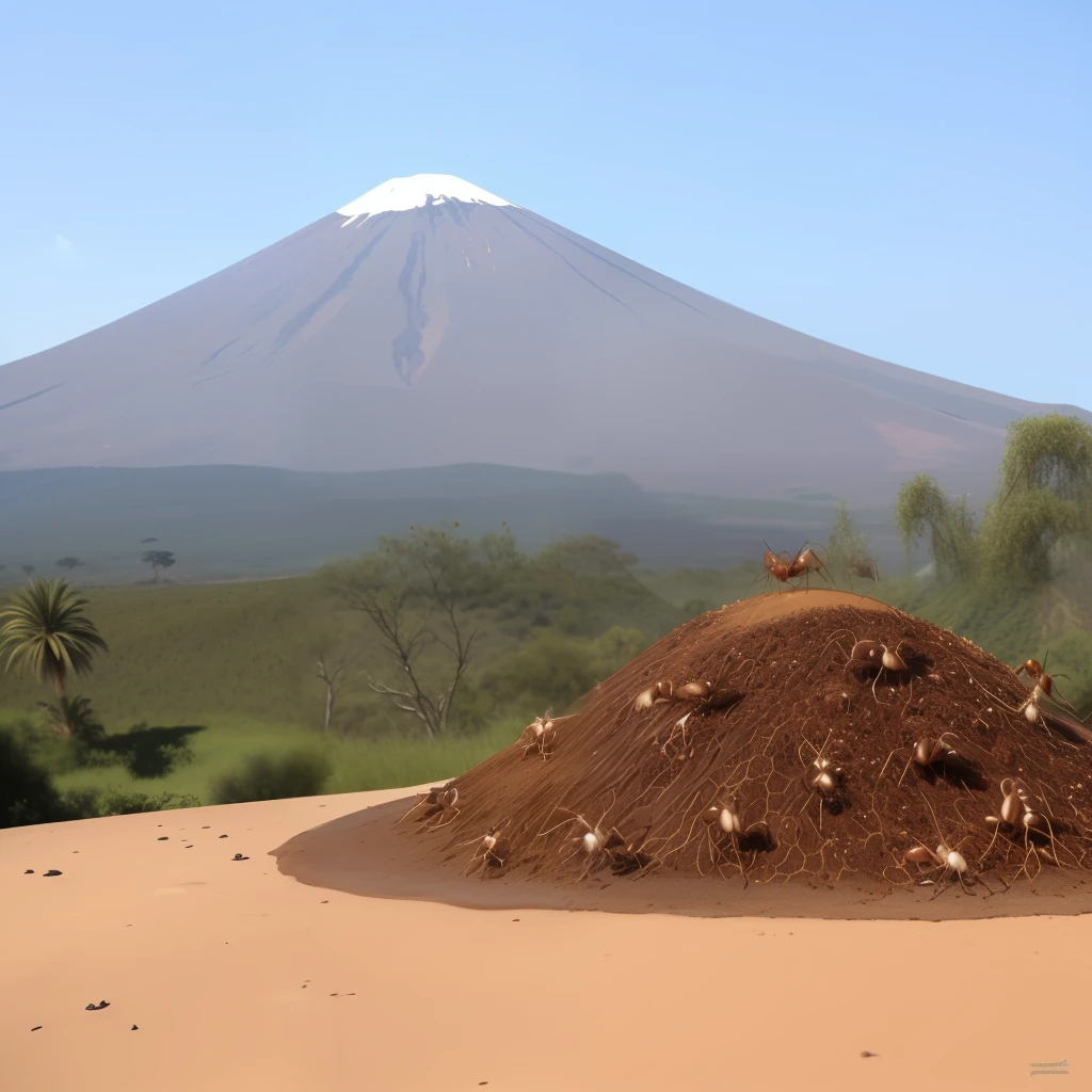 ant anthill that is also a volcano with tribal ants performing an ant sacrifice