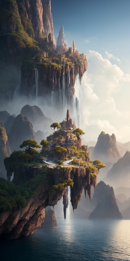 Masterpiece, best quality, high quality, extremely detailed CG unity 8k wallpaper, landscape, outdoor, sky, cloud, sky, no humans, mountain, landscape, water, tree, blue sky, waterfall, cliff, nature, lake, river , cloudy skies, award winning photography, bokeh, depth of field, HDR, bloom, chromatic aberration, photorealism, very detailed, trending on artstation, trending on CGsociety, intricate, high detail, dramatic, midjourney art
