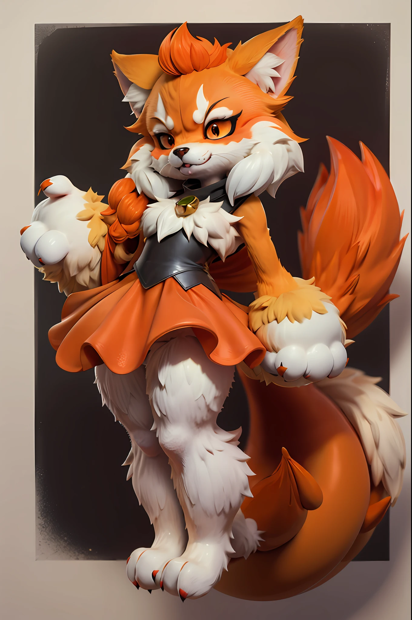 Fantz cartoon monster design, Shiba Inu, furry monster, super detailed, orange, white, super cute