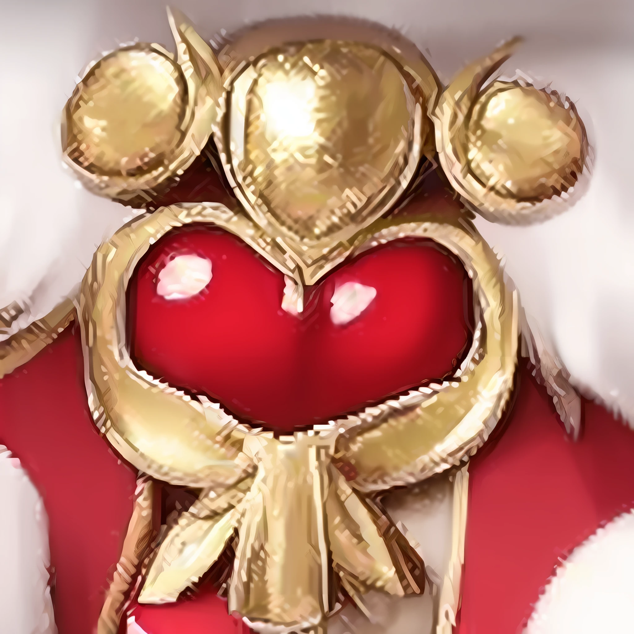 a close up of a stuffed animal with a heart in its paws, red and golden color details, wearing shiny breastplate, breastplate ) ) ), close up details, ahri, ainz ooal gown, silver gold red details, ornate bikini armor, closeup of arms, golden magical shoulder pads, angelic golden armor, portrait of ahri, ornate cosplay