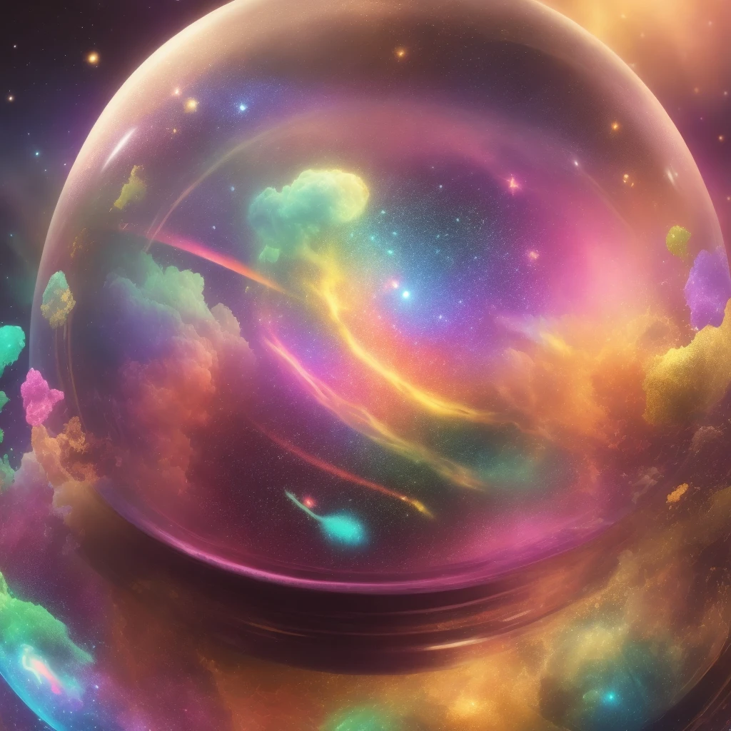 galaxy environment, Capturing A whimsical, a small kitty, winter spring wind rainbow a sprinkle of edible glitter in an unopenable dream magical jar, trippy, 8k, vivid, ultra detalis, colorfull lighting, surreal photography, portrait