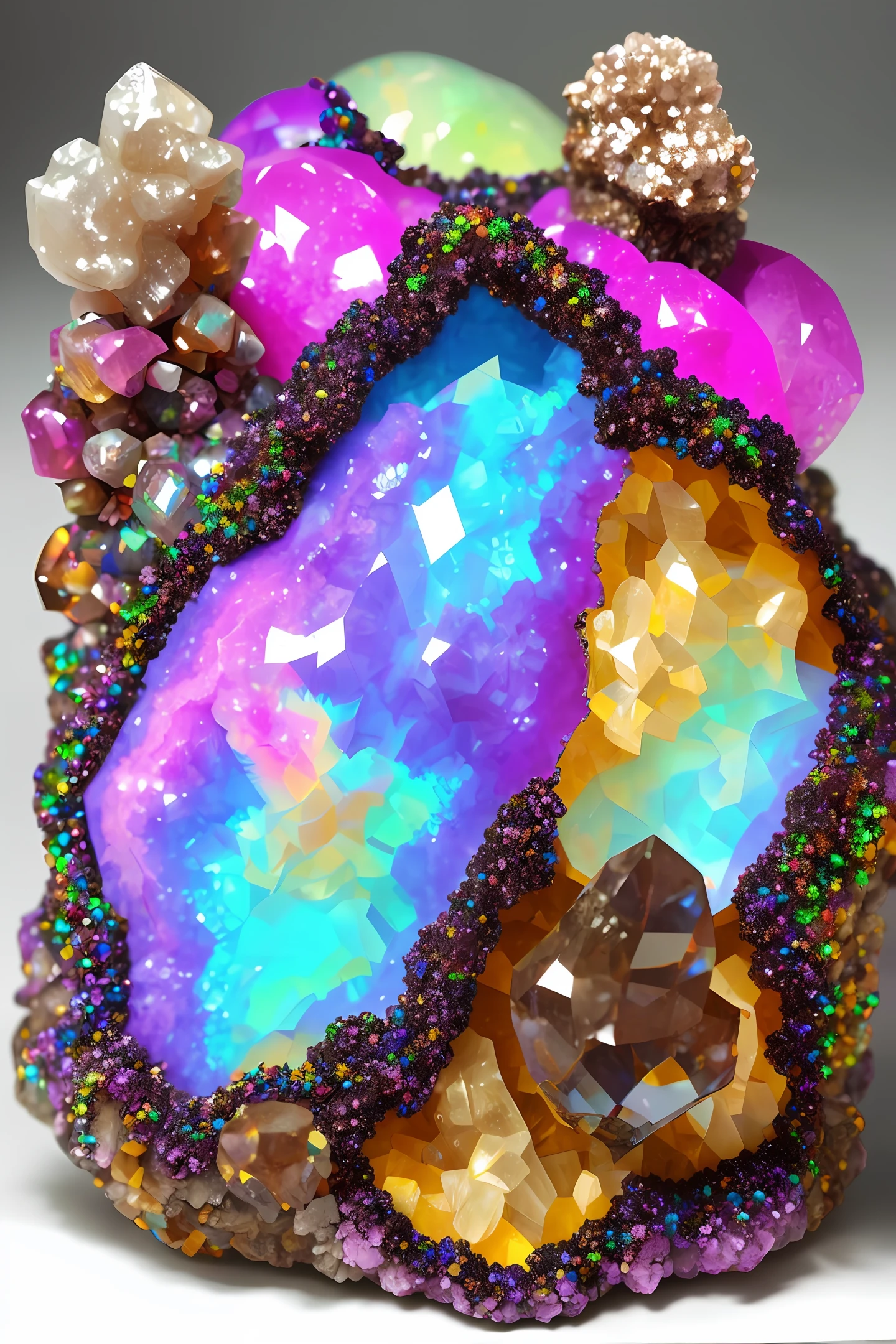 Crystal Geode anthill, opals, rainbows, hyper detailed