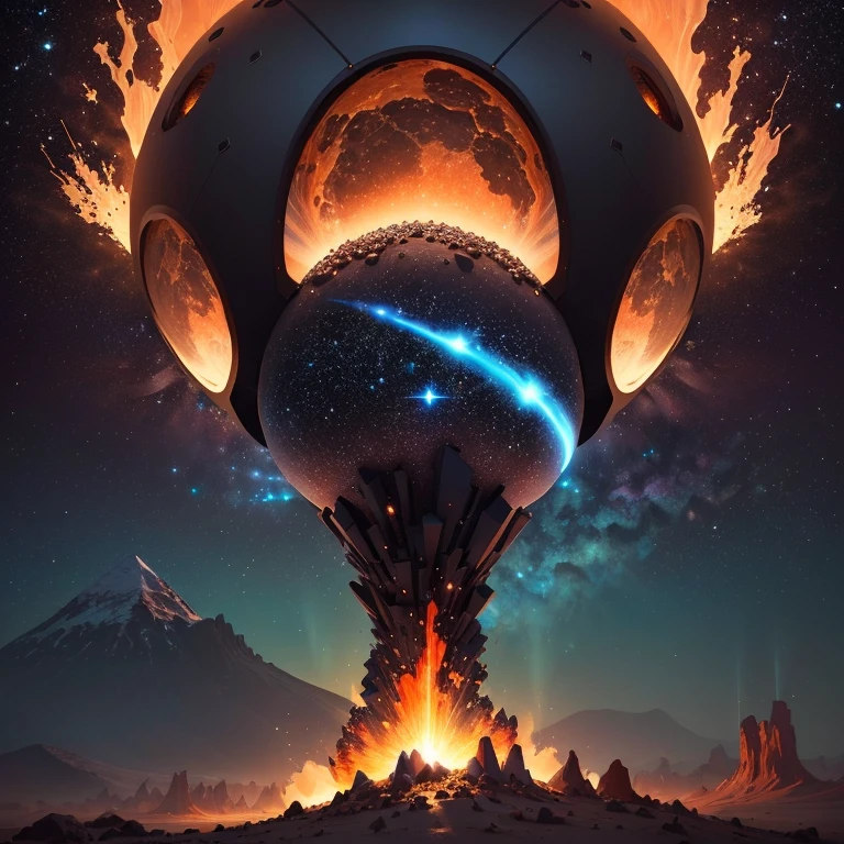 a meteor shaped like a mount with cartoony ants cralling through pores