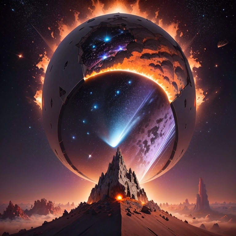 a meteor shaped like a mount with cartoony ants cralling through pores