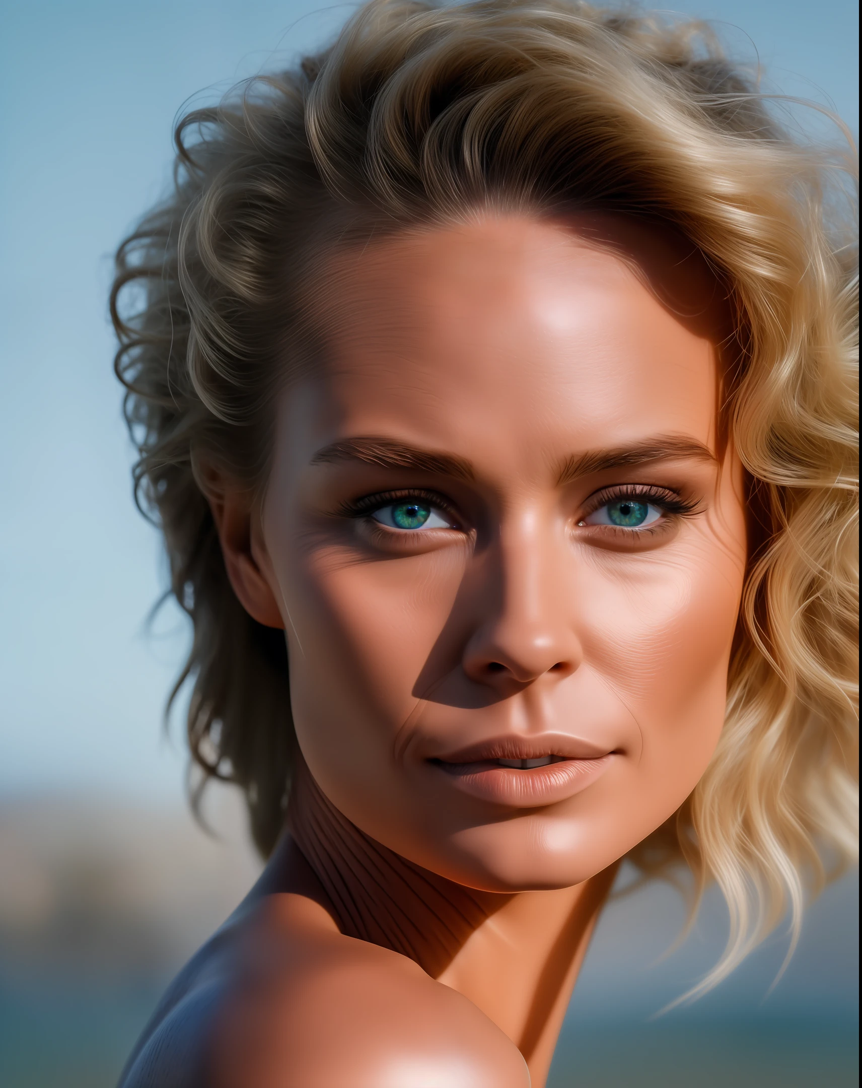 a photorealistic portrait of a stunningly beautiful tanned nordic woman with light make-up, extremely detailed light honey eyes, detailed symmetric realistic face, extremely detailed natural texture, peach fuzz, windy hair, masterpiece, absurdres, award winning photo by lee jeffries, nikon d850 film stock photograph, kodak portra 400 camera f1.6 lens, extremely detailed, amazing, fine detail, rich colors, hyper realistic lifelike texture, dramatic lighting, unrealengine, trending on artstation, cinestill 800 tungsten, looking at the viewer, photo realistic, RAW photo, TanvirTamim, high quality, highres, sharp focus, extremely detailed, cinematic lighting, 8k uhd,-imagine-