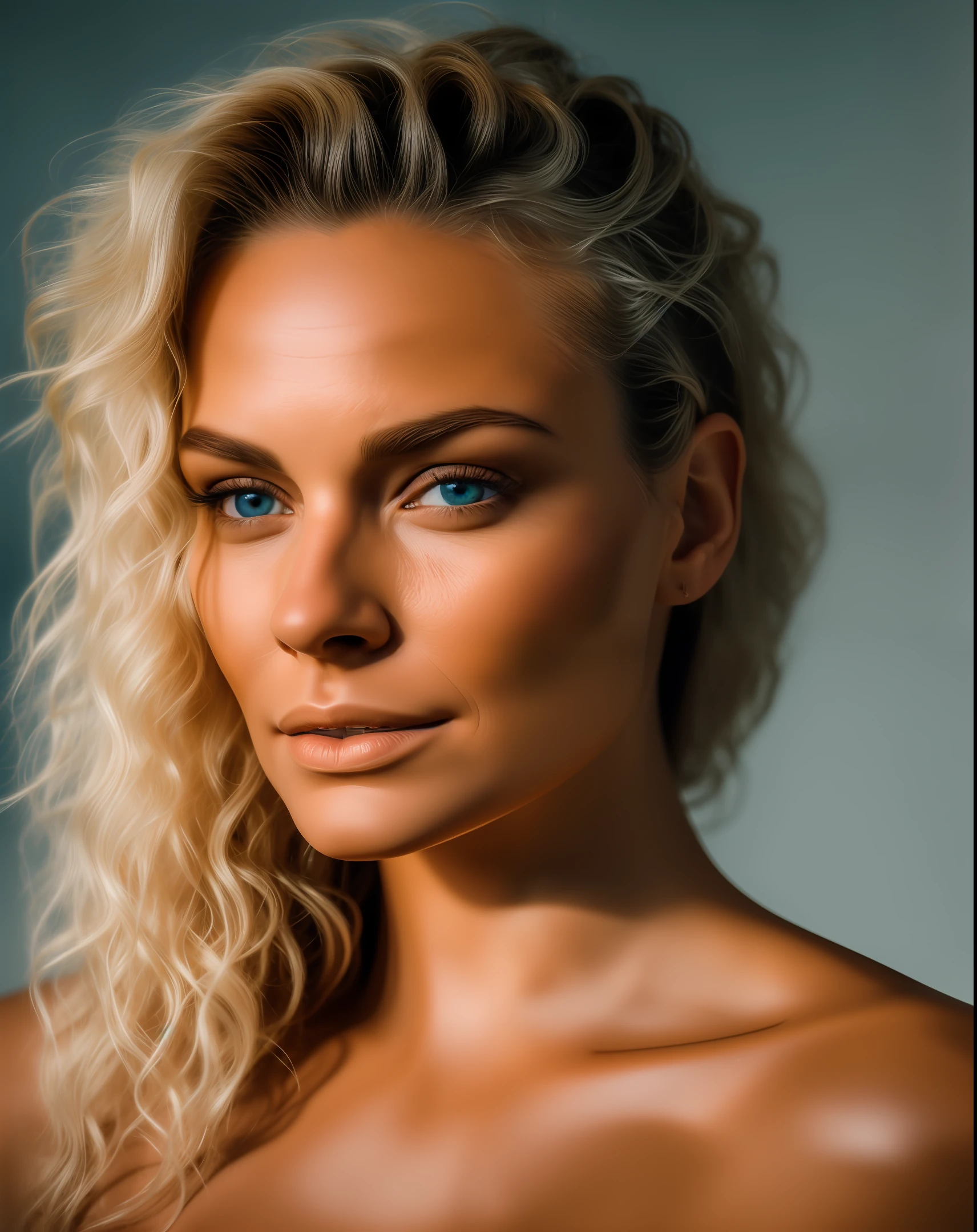 a photorealistic portrait of a stunningly beautiful tanned nordic woman with light make-up, extremely detailed light honey eyes, detailed symmetric realistic face, extremely detailed natural texture, peach fuzz, windy hair, masterpiece, absurdres, award winning photo by lee jeffries, nikon d850 film stock photograph, kodak portra 400 camera f1.6 lens, extremely detailed, amazing, fine detail, rich colors, hyper realistic lifelike texture, dramatic lighting, unrealengine, trending on artstation, cinestill 800 tungsten, looking at the viewer, photo realistic, RAW photo, TanvirTamim, high quality, highres, sharp focus, extremely detailed, cinematic lighting, 8k uhd,-imagine-