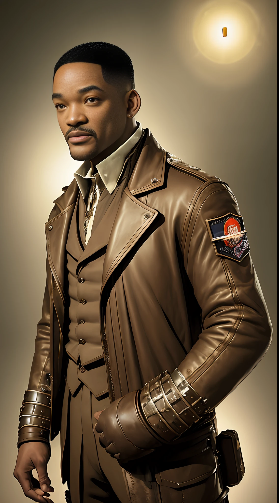 ((best quality)), ((Dieselpunk Style)), ((Masterpiece)), ((Magnificent Art)), In the finest quality, I present a magnificent artwork in the Dielselpunk style. This masterpiece features Will Smith dressed as a NASA scientist, immersed in a climate of scientific research. The artwork is set against the backdrop of a research laboratory, evoking an ambiance of innovation and discovery. The ambient lighting adds depth and atmosphere to the scene. Created by the talented artist Martin Ansin, this artwork captures the essence of the Dielselpunk aesthetic while showcasing the iconic presence of Will Smith in his role as a dedicated scientist. Eye level, scenic, masterpiece