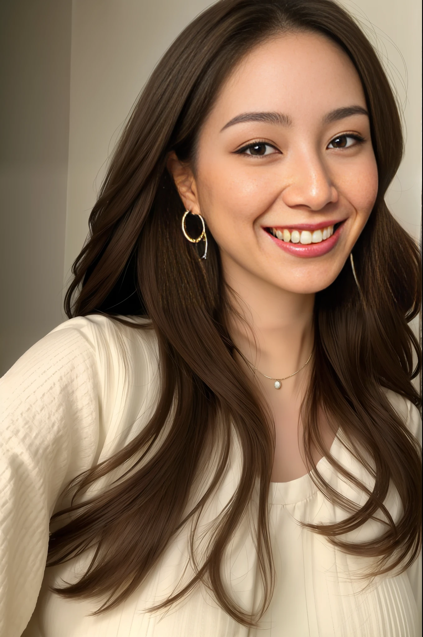 woman 25, full body, cute, israel, jewish, ultra-detailed human face, long dark hair, fringe, ultra-detailed brown eyes, ultra-detailed teeth, white teeth, cold, amazing fine detail, Canon 5DM4, film stock photograph, f1.6 lens, lifelike texture, unreal engine, photorealist, urban, Graffiti, smiling, hoop earrings, light smile, forehead jewel, Canon, 16k, high details, award winning, anatomically correct, large breast