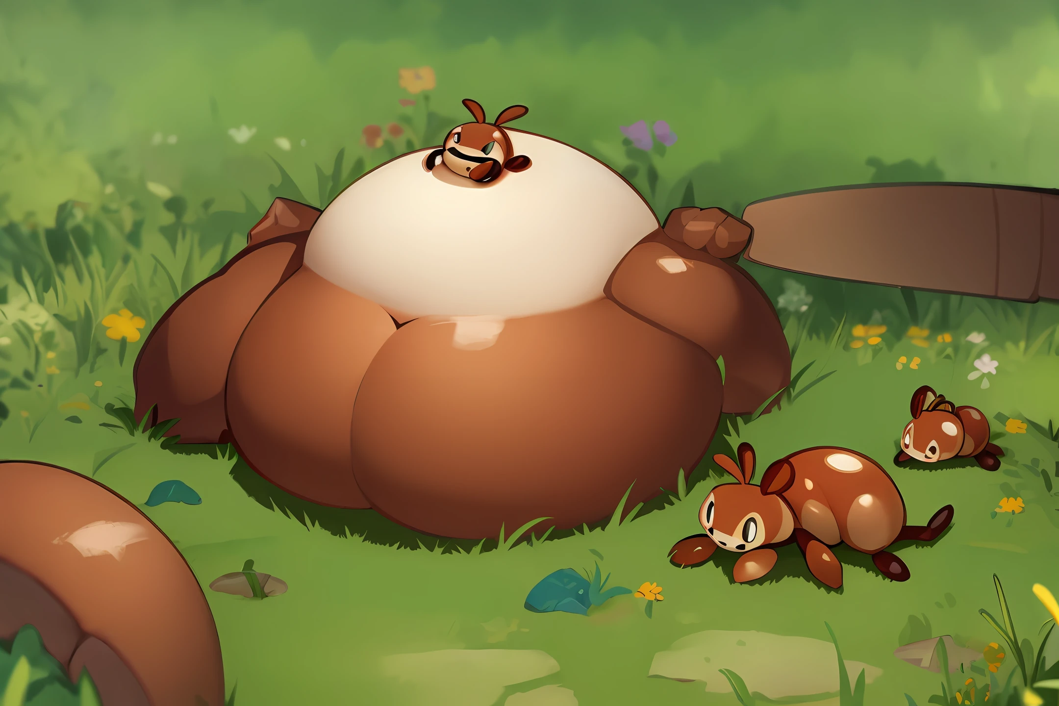fat ants with big belly sitting in the grass with some honey in his body,aestetick,upscale,variaton