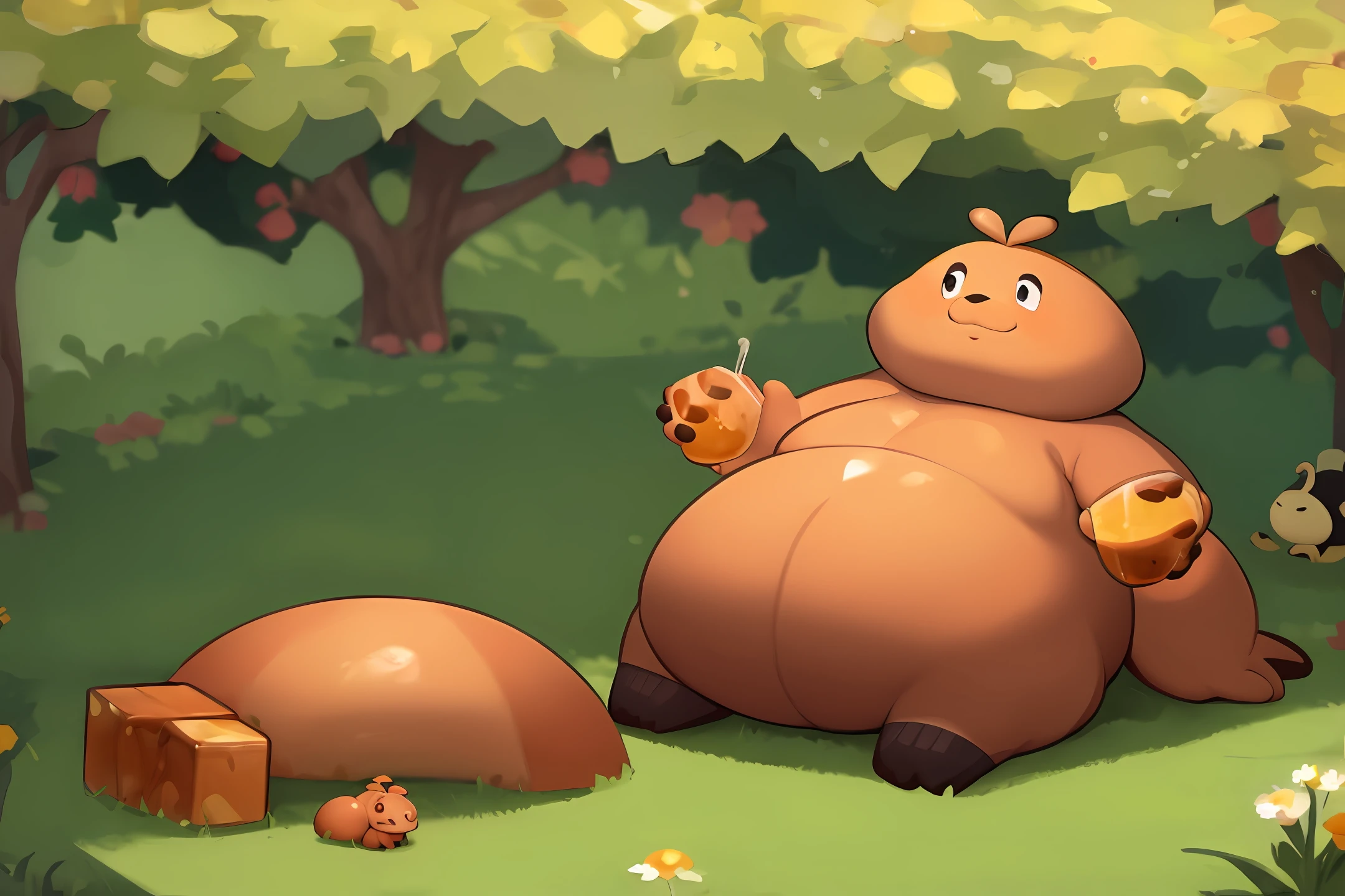 fat ants with big belly sitting in the grass with some honey in his body,aestetick,upscale,variaton