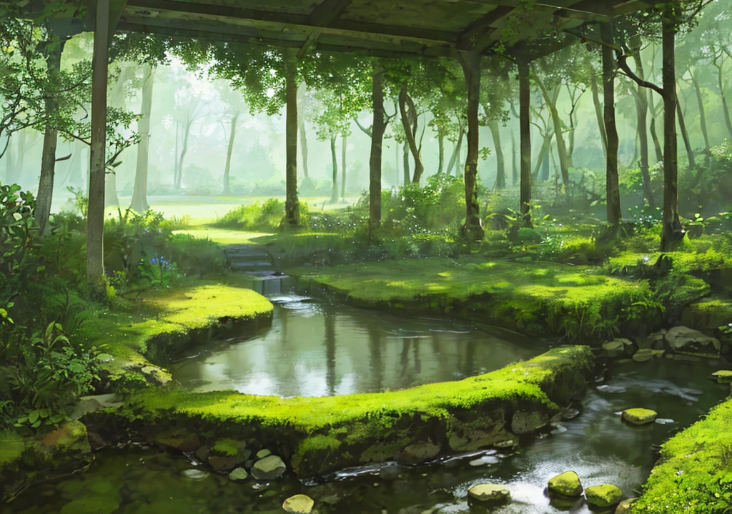 The picture quality is the best, there is no one in the picture, deep in the green forest, frogs leap, ponds are quiet, wildflowers are shining, streams are gurgling, stones are silent, moss is covered.