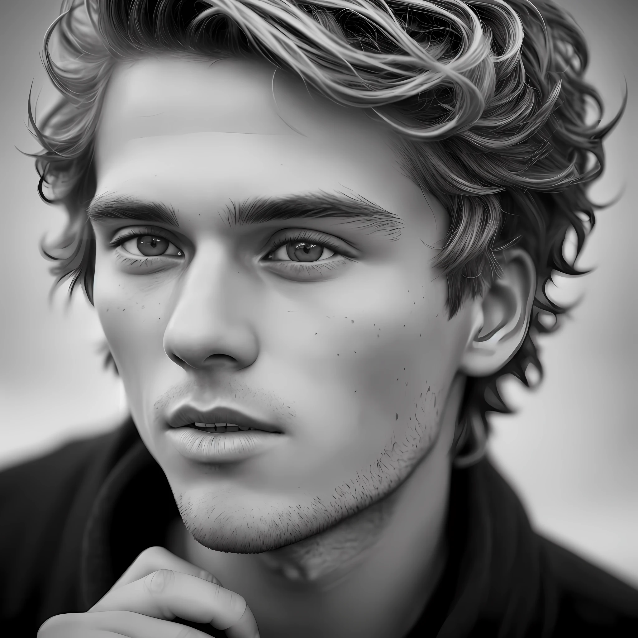 a photorealistic portrait of a stunningly handsome tanned nordic young man with no make-up, extremely detailed light honey eyes, detailed symmetric realistic face, extremely detailed natural texture, peach fuzz, windy hair, masterpiece, absurdres, award winning photo by lee jeffries, nikon d850 film stock photograph, kodak portra 400 camera f1.6 lens, extremely detailed, amazing, fine detail, rich colors, hyper realistic lifelike texture, dramatic lighting, unrealengine, trending on artstation, cinestill 800 tungsten, looking at the viewer, photo realistic, RAW photo, TanvirTamim, high quality, highres, sharp focus, extremely detailed, cinematic lighting, 8k uhd,-imagine-