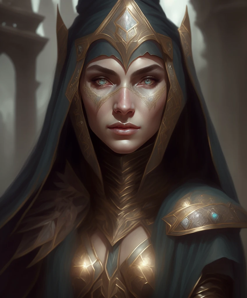 a close up of a woman in a costume with a hood on, fantasy concept art portrait, elegant cinematic fantasy art, portrait of an elf queen, epic fantasy art portrait, detailed matte fantasy portrait, fantasy character portrait, tom bagshaw weta studio, stunning character art, portrait of a sorceress, fantasy art portrait, hyperdetailed fantasy character
