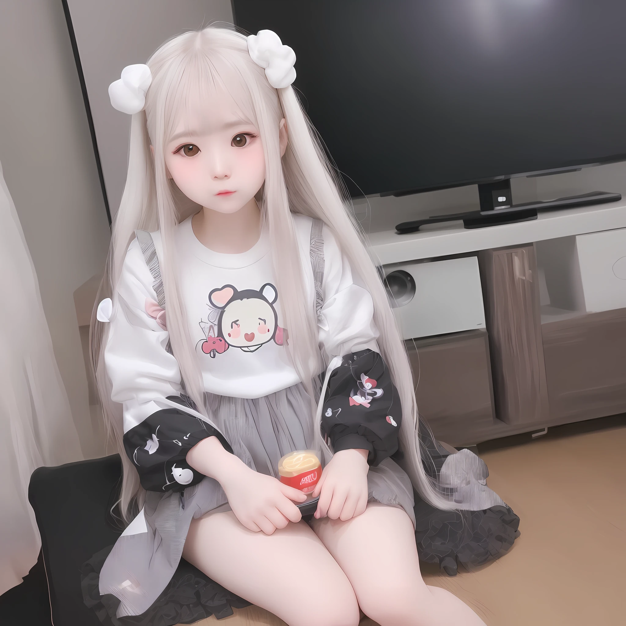 araffe girl with long hair sitting in front of a tv, ulzzang, belle delphine, cute kawaii girl, sakimichan, 8k selfie photograph, trending at cgstation, girl cute-fine-face, 奈良美智, white hime cut hairstyle