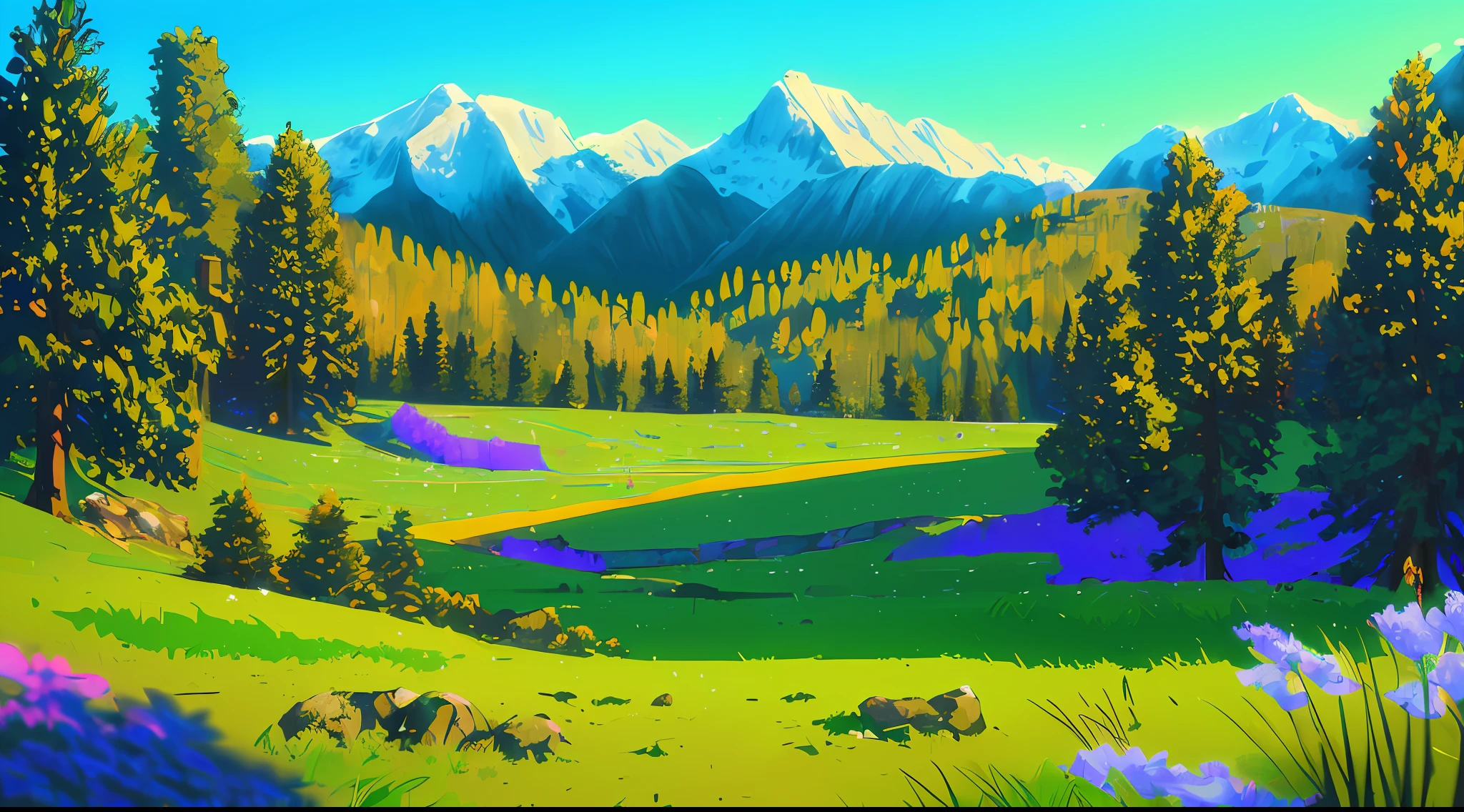 (masterpiece, best quality:1.4), cinematic light, colorful, high contrast, scenery, mountain, grass, tree