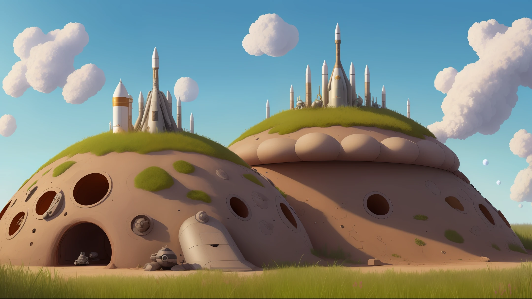 anthill as rocket launch facility, fantasy, aesthetic, artistic