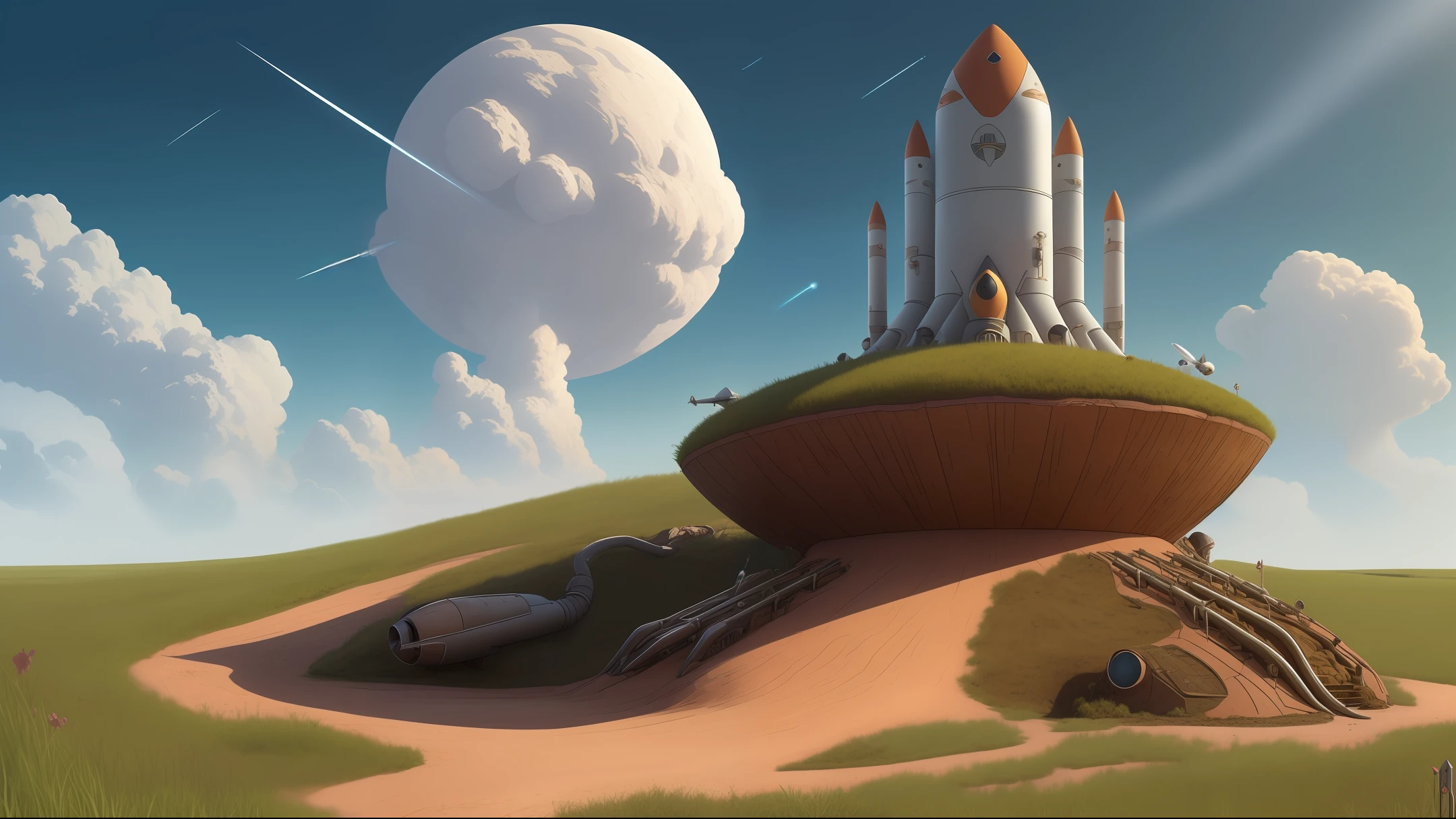 anthill as rocket launch facility, fantasy, aesthetic, artistic