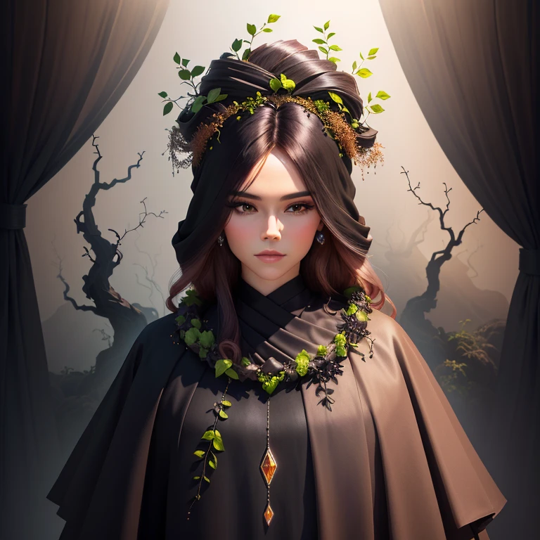 anthill with ombre gems and black vines with fog realistic