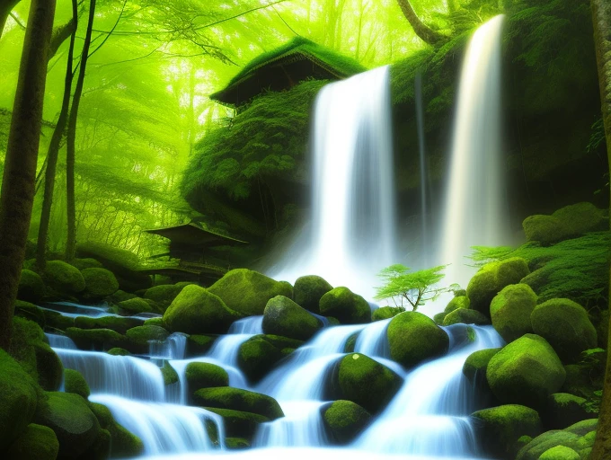 Tanuki, Waterfall Out, Deep Forest, Sunny (High Detail), (Realistic), (Maximum Definition), Close Up, Macro,