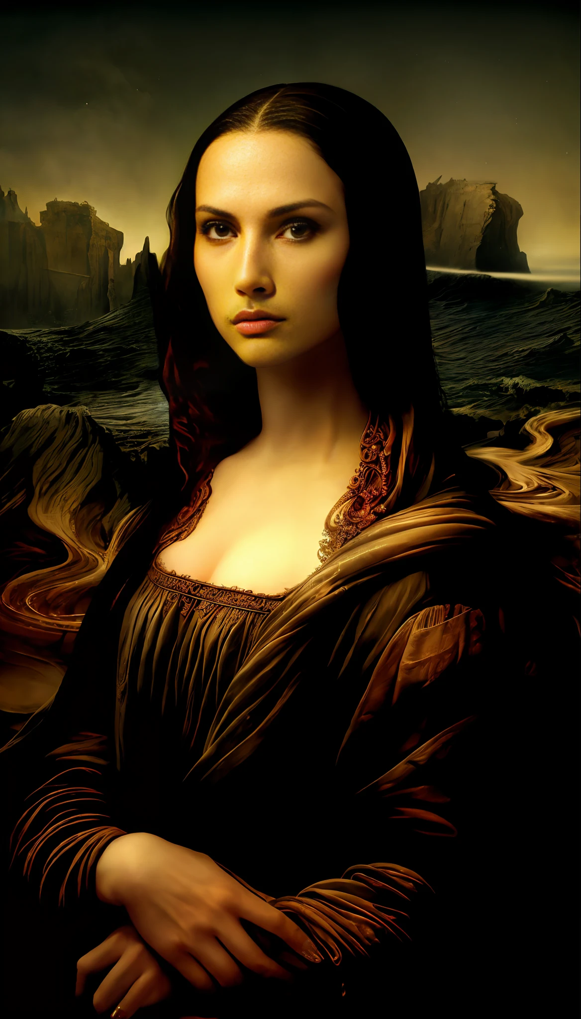 portrait, beautiful woman, white hair, ornate dress, (long hair in waves like smoke):0.85 , confident expression, detailed, 16k, sf, intricate artwork masterpiece, ominous, matte painting movie poster, golden ratio, trending on cgsociety, intricate, epic, trending on artstation, by artgerm, h. r. giger and beksinski, highly detailed, vibrant, production cinematic character render, ultra high quality model:1
