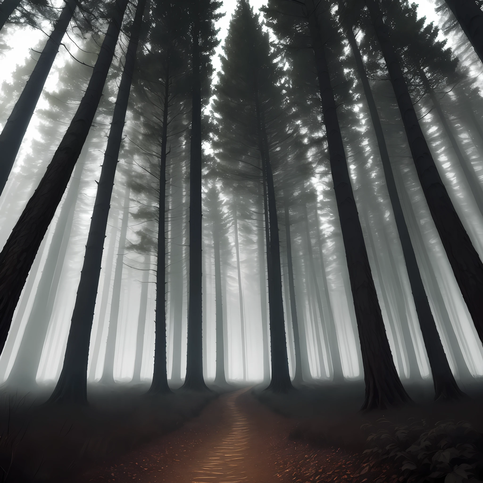 Dark forest looking straight ahead