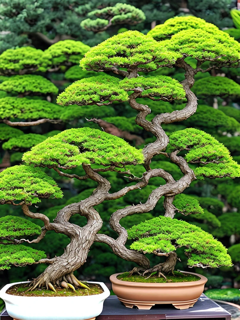 a bonsai paradise with a dragon protecting it