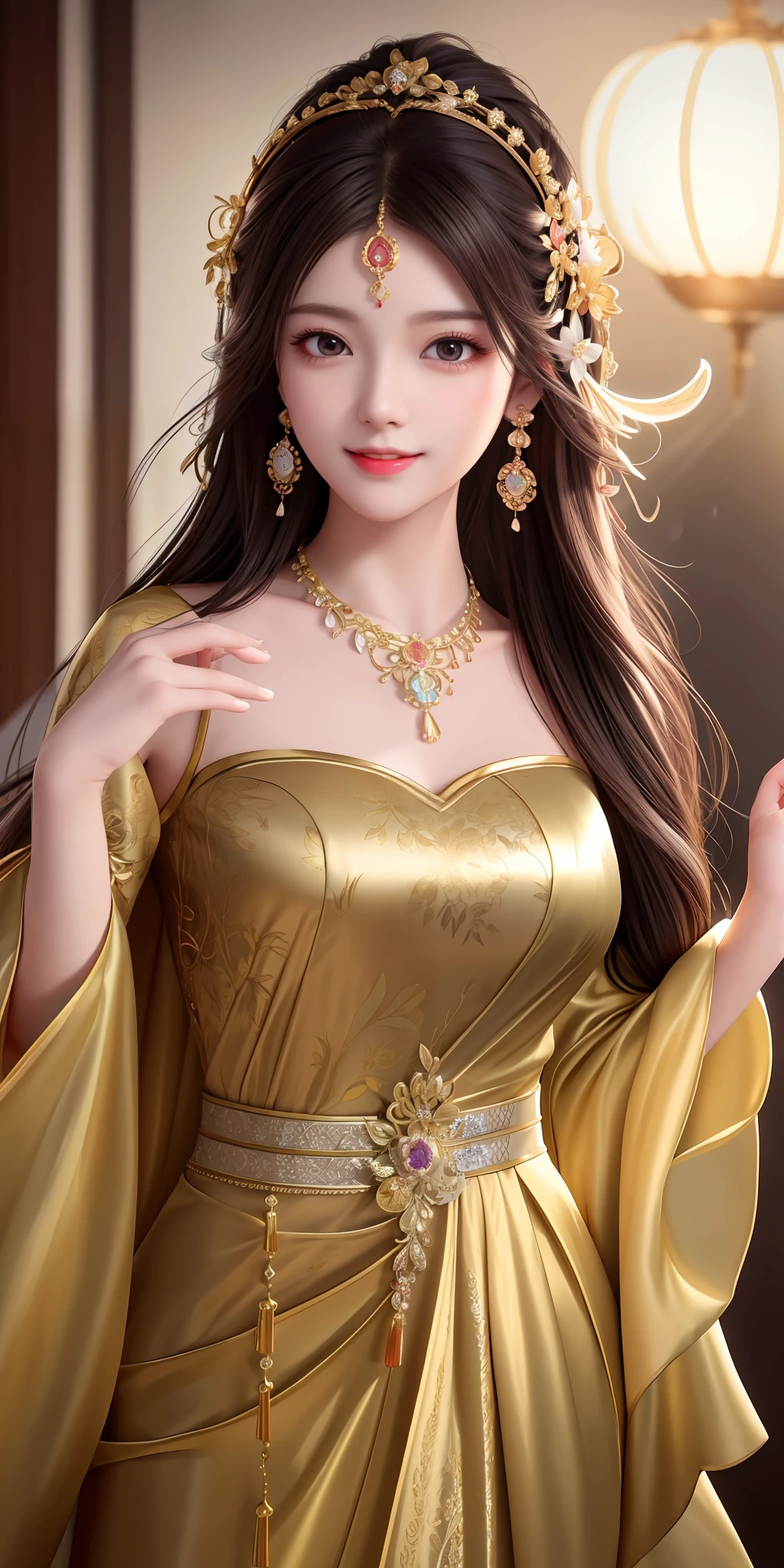 best quality, masterpiece, highres, 1girl, transparent silk china dress, beautiful face, hair ornament, looking at viewer, smile, closed mouth,lips, dress,hair ornament, necklace, jewelry, long hair, earrings, Beautiful face,upon_body, tyndall effect,photorealistic, dark studio, rim lighting, two tone lighting,(high detailed skin:1.2), 8k uhd, dslr, soft lighting, high quality, volumetric lighting, candid, Photograph, high resolution, 4k, 8k, Bokeh