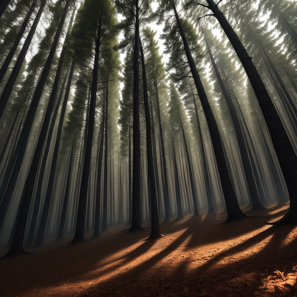 dark forest with few shadowy trees