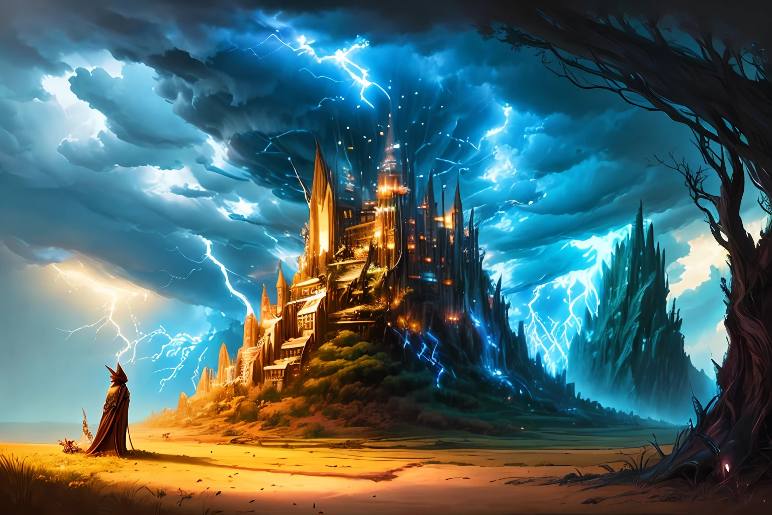 a lightning struck anthill artistic, aesthetic, fantasy