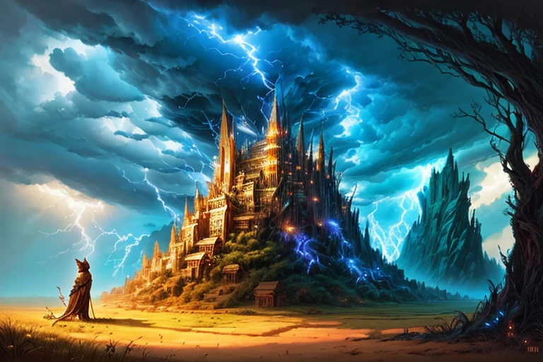 a lightning struck anthill artistic, aesthetic, fantasy