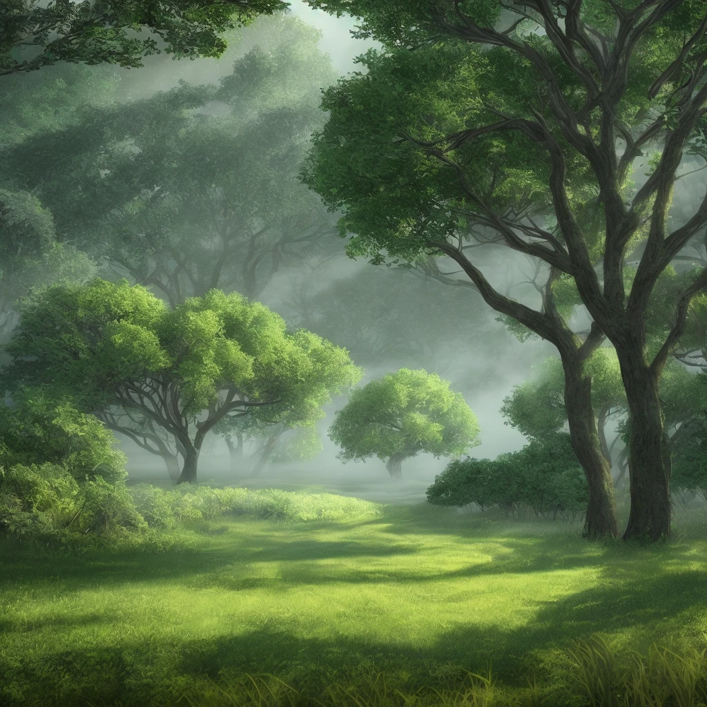 [extremely detailed CG unity 8k wallpaper, masterpiece, best quality, ultra-detailed](1tree),nature,green,leaves,branches,twilight, glowing, (fog or haze),magical,enchanted,fairy tale]