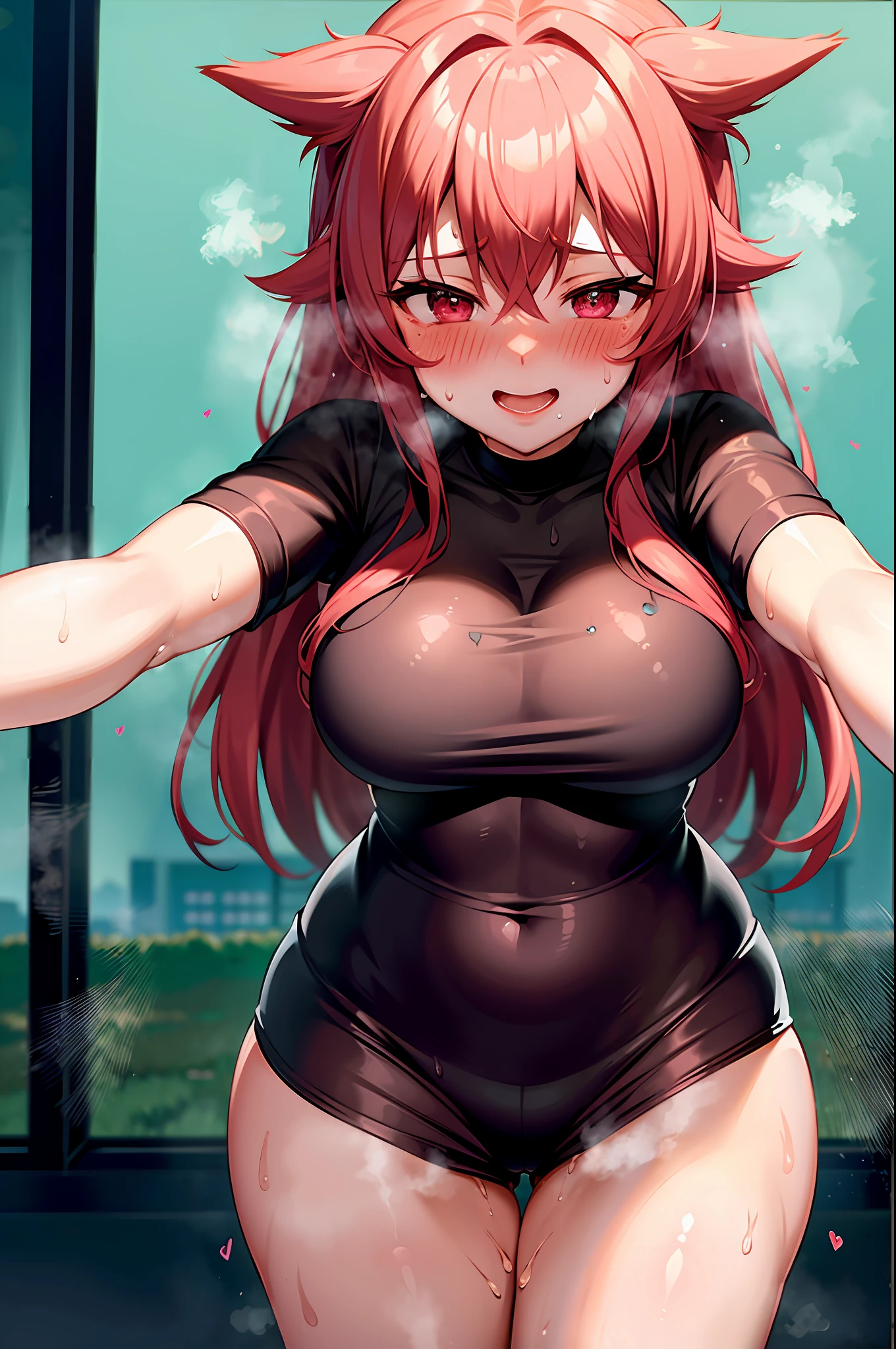 best quality, ultra high res, rias gremory, (blushing face:1.5), (sweaty:1.5), smiling
