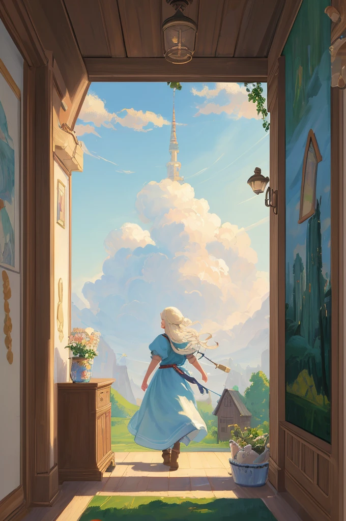 "Best quality, masterpiece-level creative paintings, depicting everyday scenes living in the cloud kingdom."