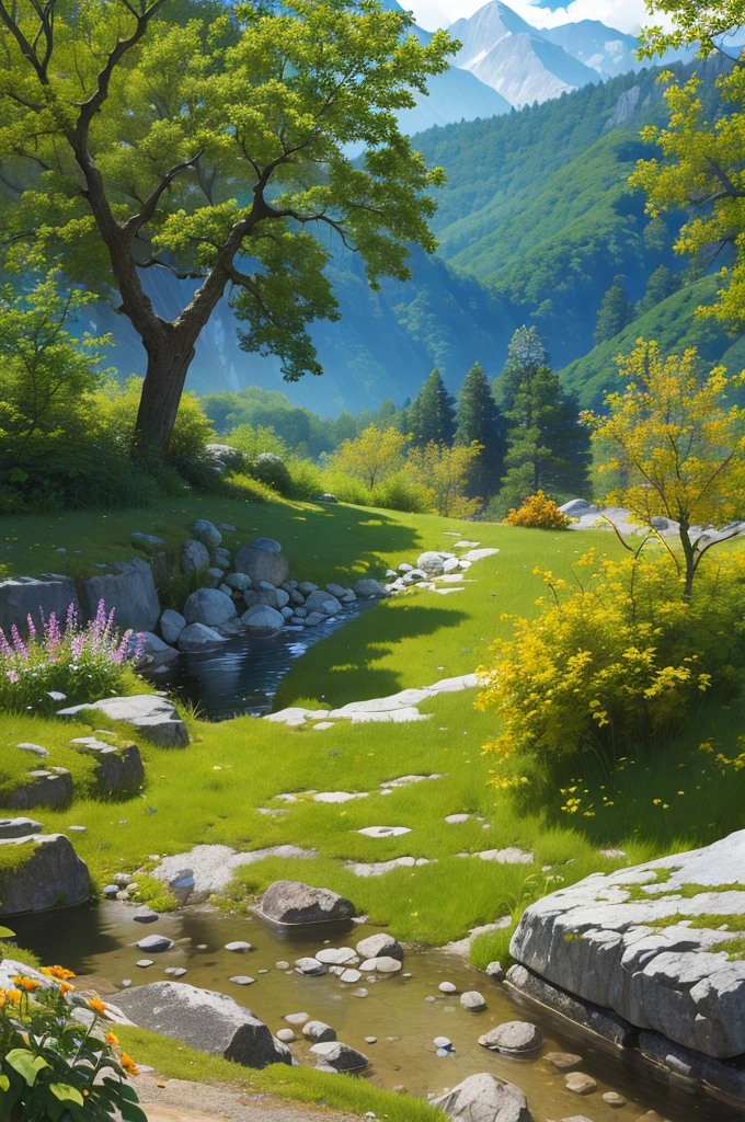 (Masterpiece, Best Quality, High Quality, Highres:1.4), Detailed, Extremely Detailed, Ambient Soft Lighting, 4K,

Outdoors, (Nature, Oak Forest:1.2), (Rocks:1.2), Mountais, Flowers, Plants,