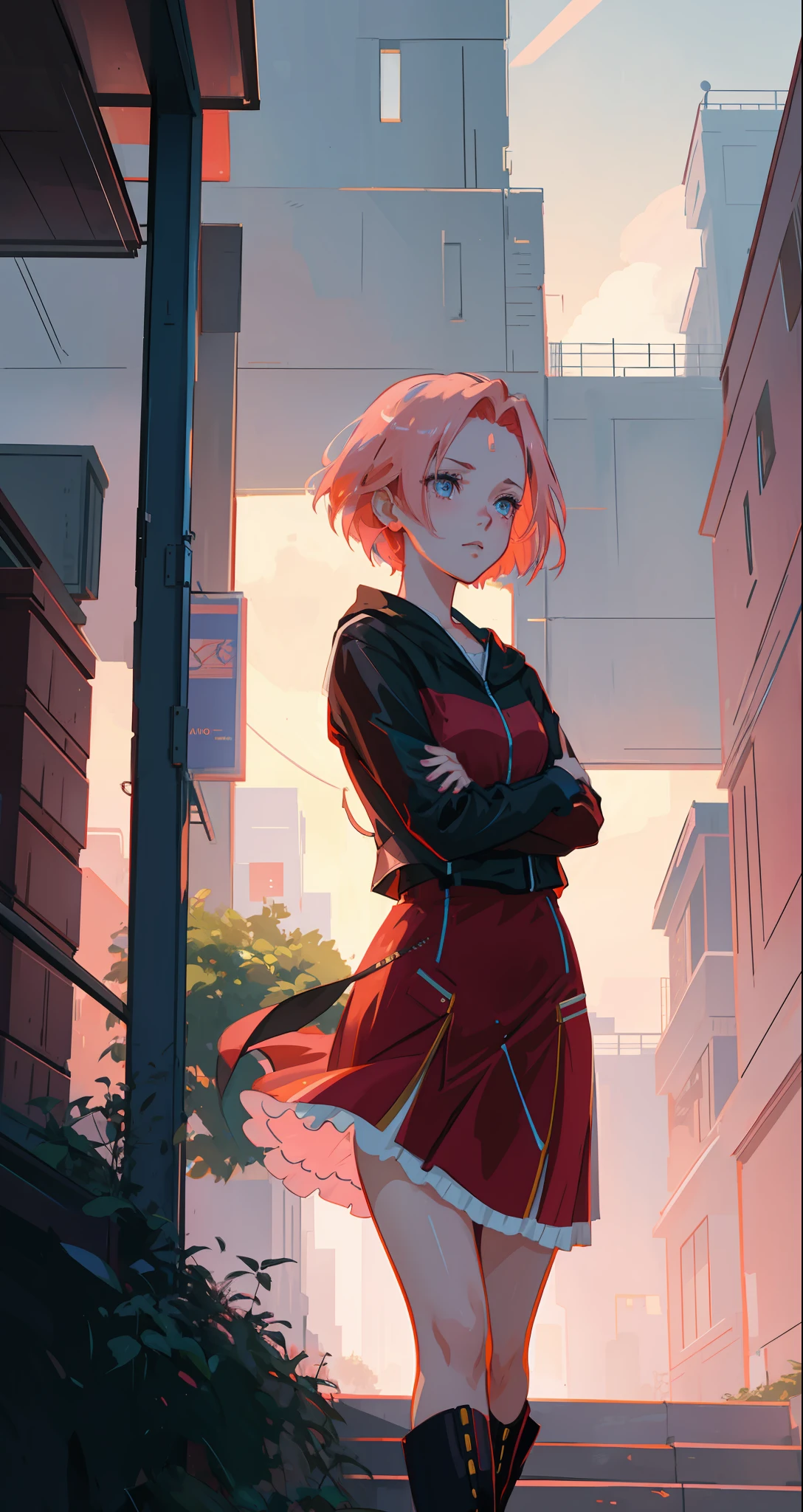 beautiful woman, seductive, ((forehead to show)),sad countenance, tears in the eyes, on a rainy and melancholy day,, beautiful face, attractive, magnificent, sensual eyes, red dress, forehead to show, queen, pink hair, delicate, young, short hair, full body, from League of Legends, trend in artstation, by rhads, andreas rocha, rossdraws, makoto shinkai, laurie greasley, lois van baarle,  Ilya Kuvshinov and Greg Rutkowski