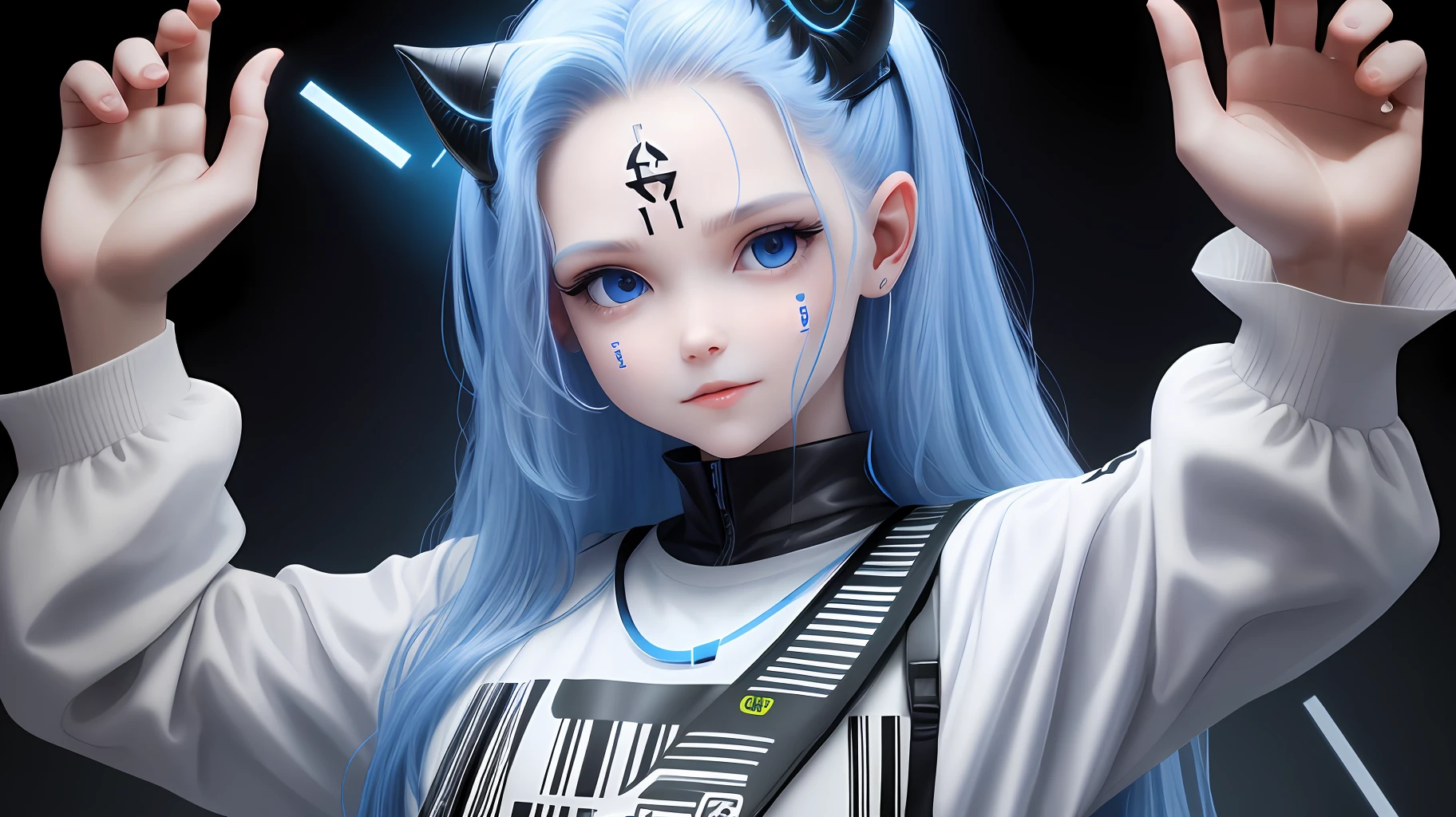 Describe images of people with the mark of the beast on the forehead or right hand number 666, chip, barcode with number 666, technologies, illustration style, high quality images, 8k