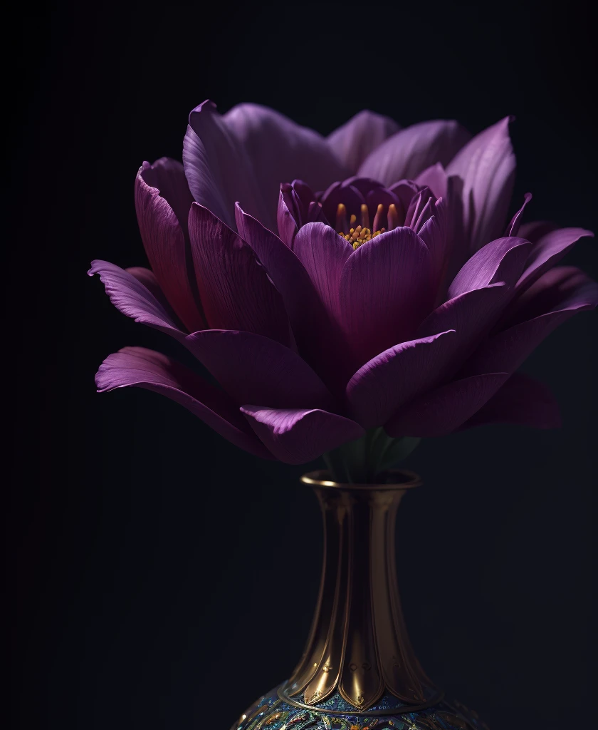 A flower in vase, hyperdetailed intricately detailed gothic art trending on Artstation triadic colors Unreal Engine 5 detailed matte painting, deep color, fantastical, intricate detail, splash screen, complementary colors, fantasy concept art, 8k resolution, gothic deviantart masterpiece, (dark shot:1.4), soft cinematic light, adobe lightroom, photolab, hdr, intricate, highly detailed, (depth of field:1.4)