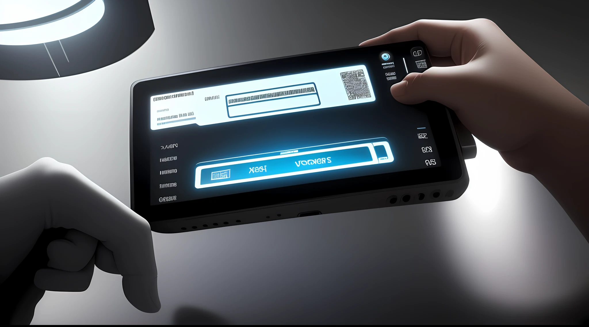 Images of tracking and monitoring technologies with QR codes, high resolution, vibrant and dramatic lighting, soft shadow dimming, maximum attention to detail, ultra-realistic perspective, modern and futuristic minimalist style.