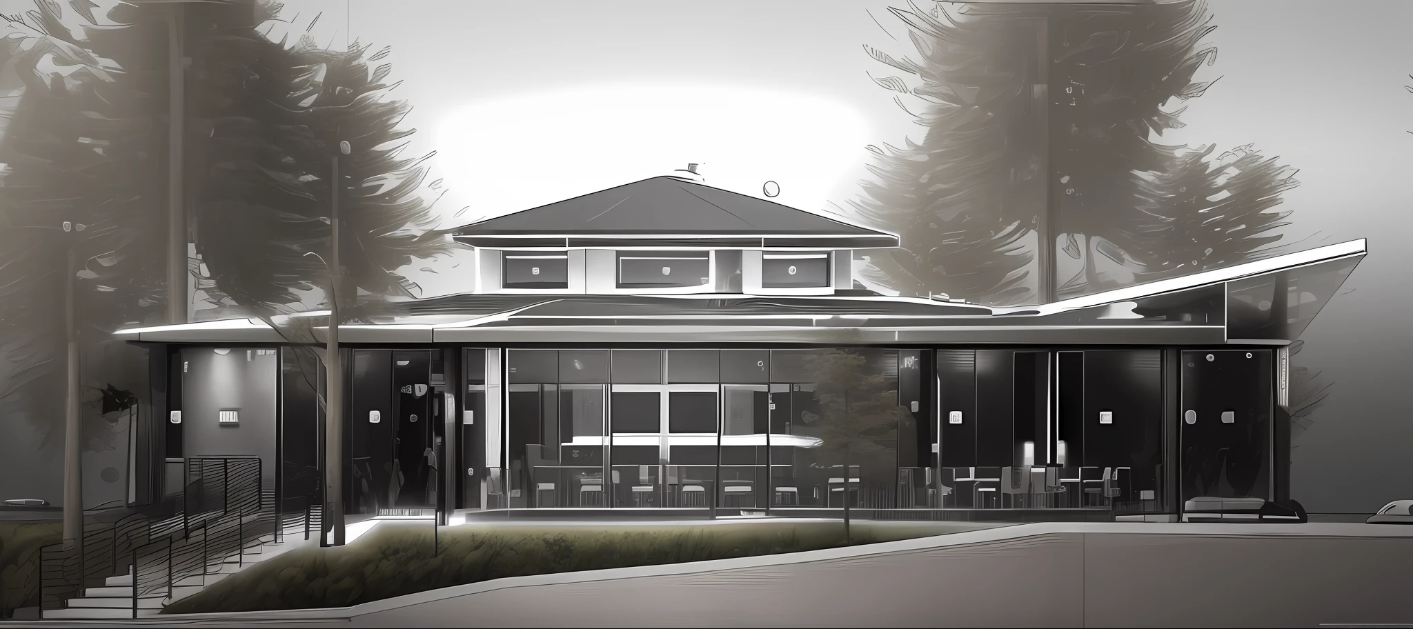 modern restaurant style architecture, sharpen, high contrast, realistic, 8k