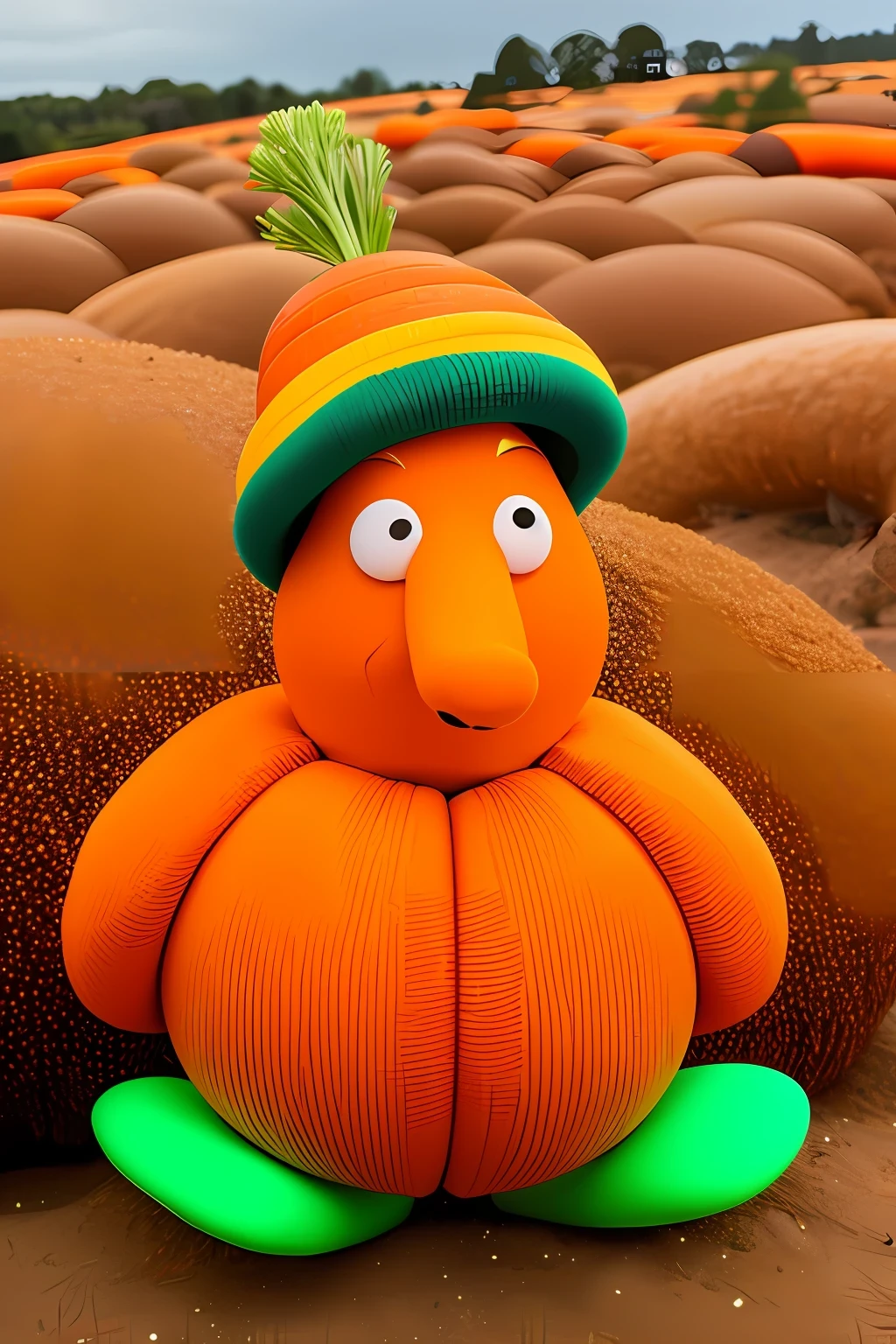big snoman as anthill with orange hat,carrot nose,rainbow carf,upscale,variatons